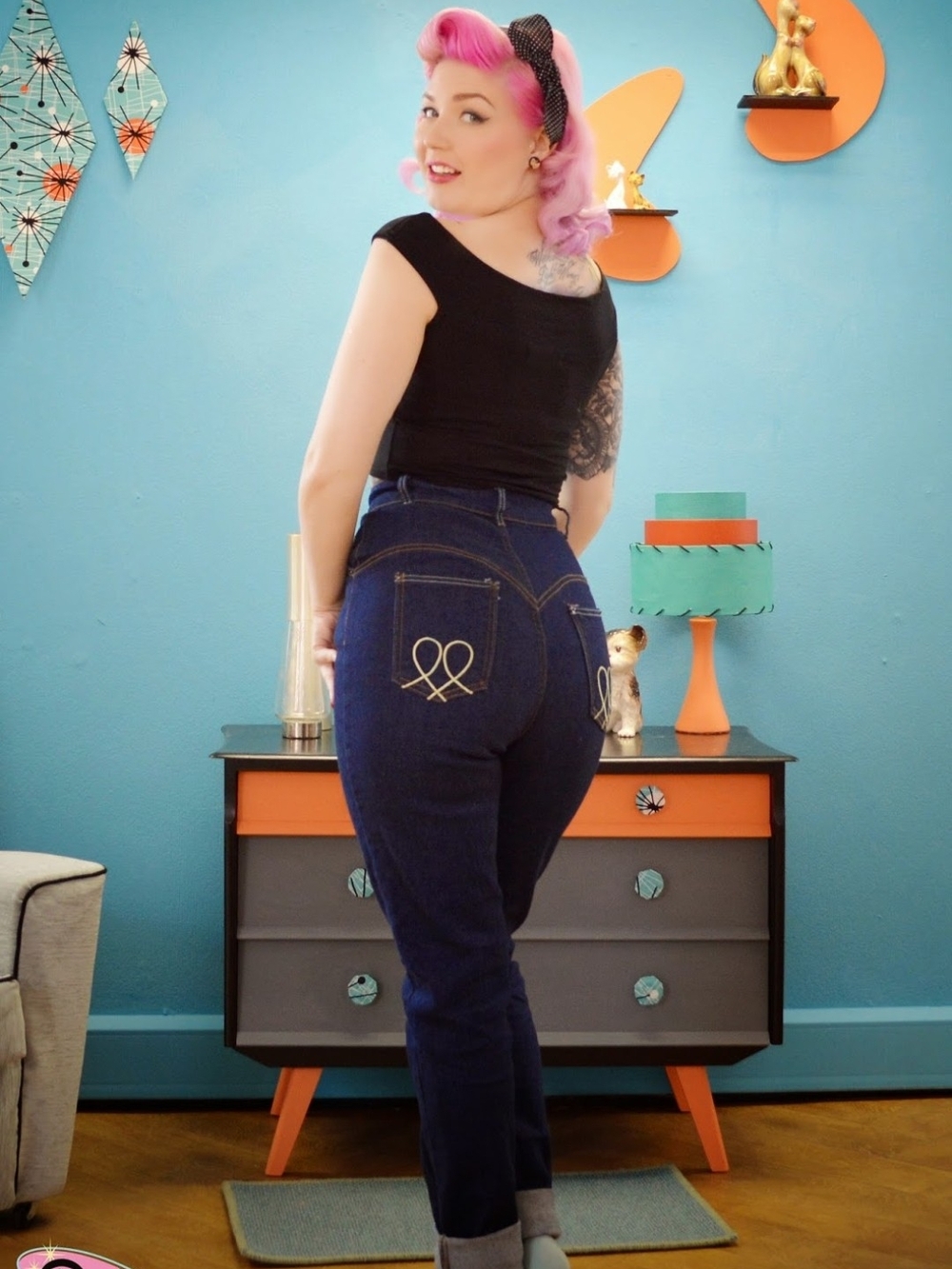 Lady K Rockabillie Hold Me Baby Dark Blue High Rise Women’s Jeans